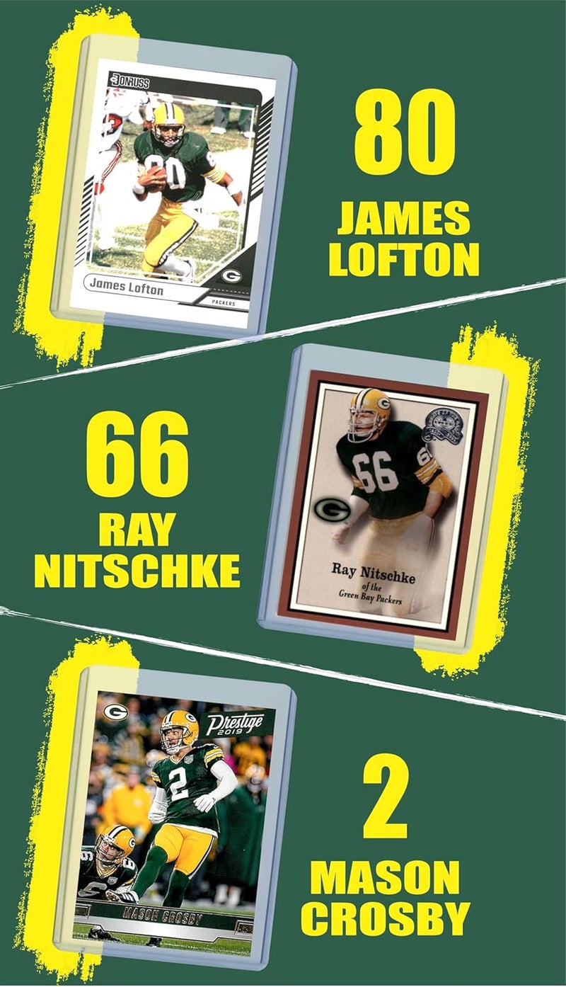 Chaser Green Bay Packers Football Legends Cards: Brett Favre, Bart Starr, Reggie White, Aaron Rodgers, Donald Driver, Ahman Green, James Lofton, Ray Nitschke, Mason Crosby (9) Assorted GOAT Card Hall of Fame Gift Pack - Image 4